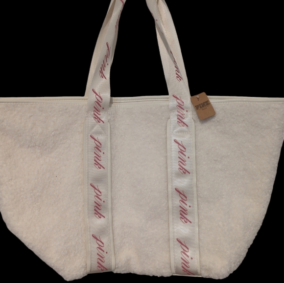 NWT PINK Victoria’s Secret White Sherpa Tote - Picture 1 of 9